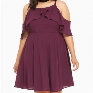 GEORGETTE TULIP COLD SHOULDER DRESS